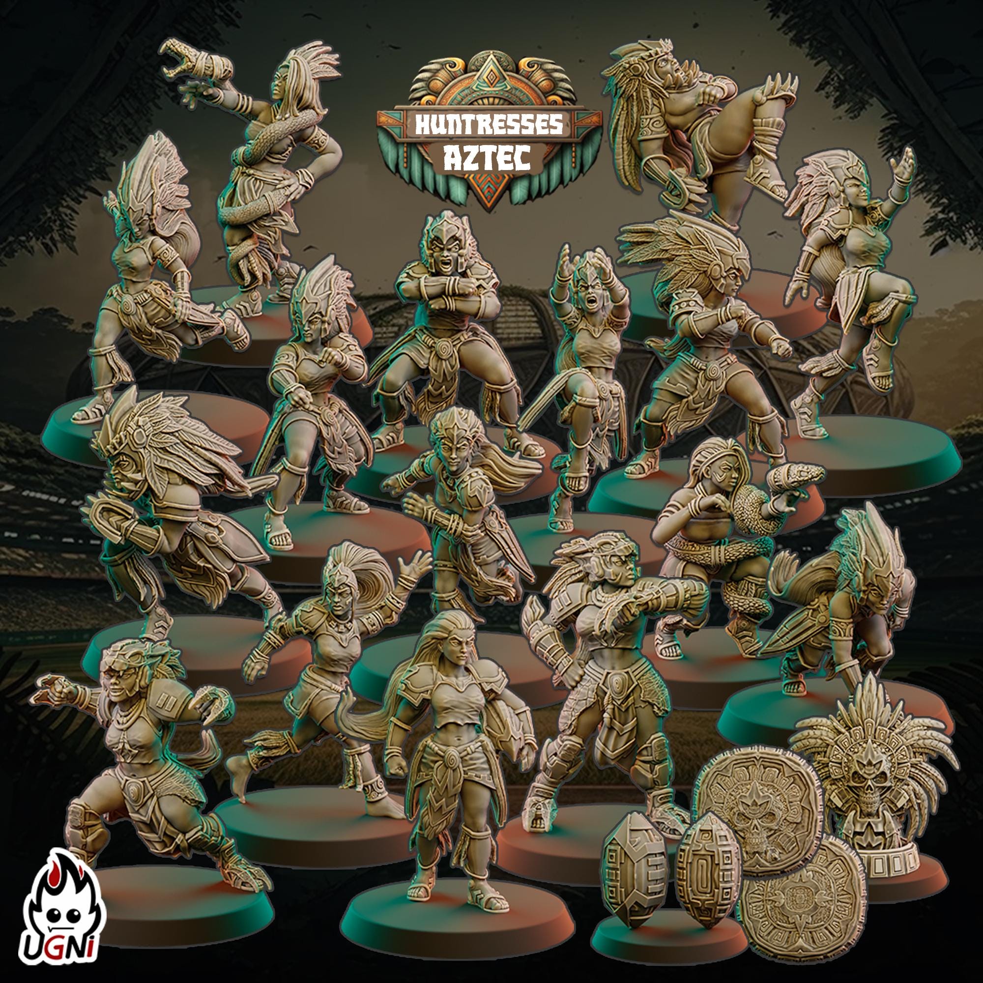 The HUNTRESSES AZTEC - Amazon Fantasy Football Core Team Ugni Miniatures